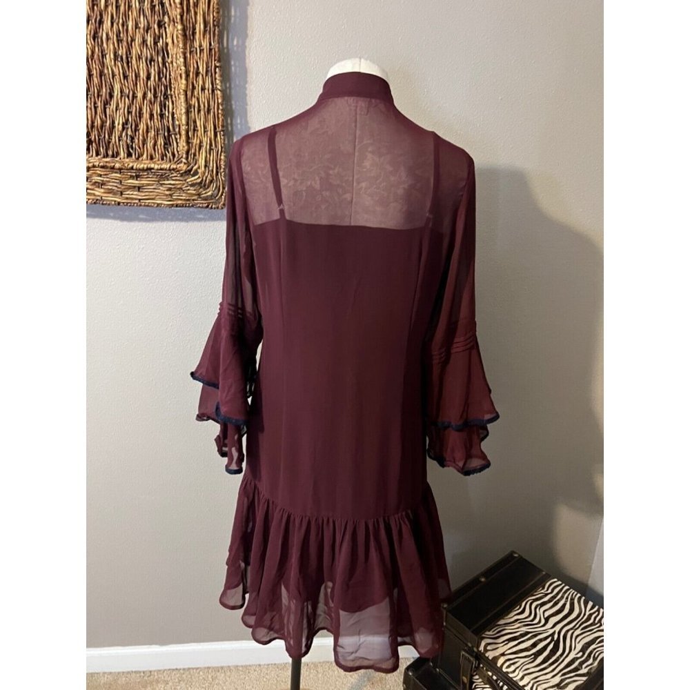 Nanette Lepore 8 Dress & Slip Maroon 3/4 Long Sleeve Whimsigoth Fairy Romantic - Picture 10 of 11